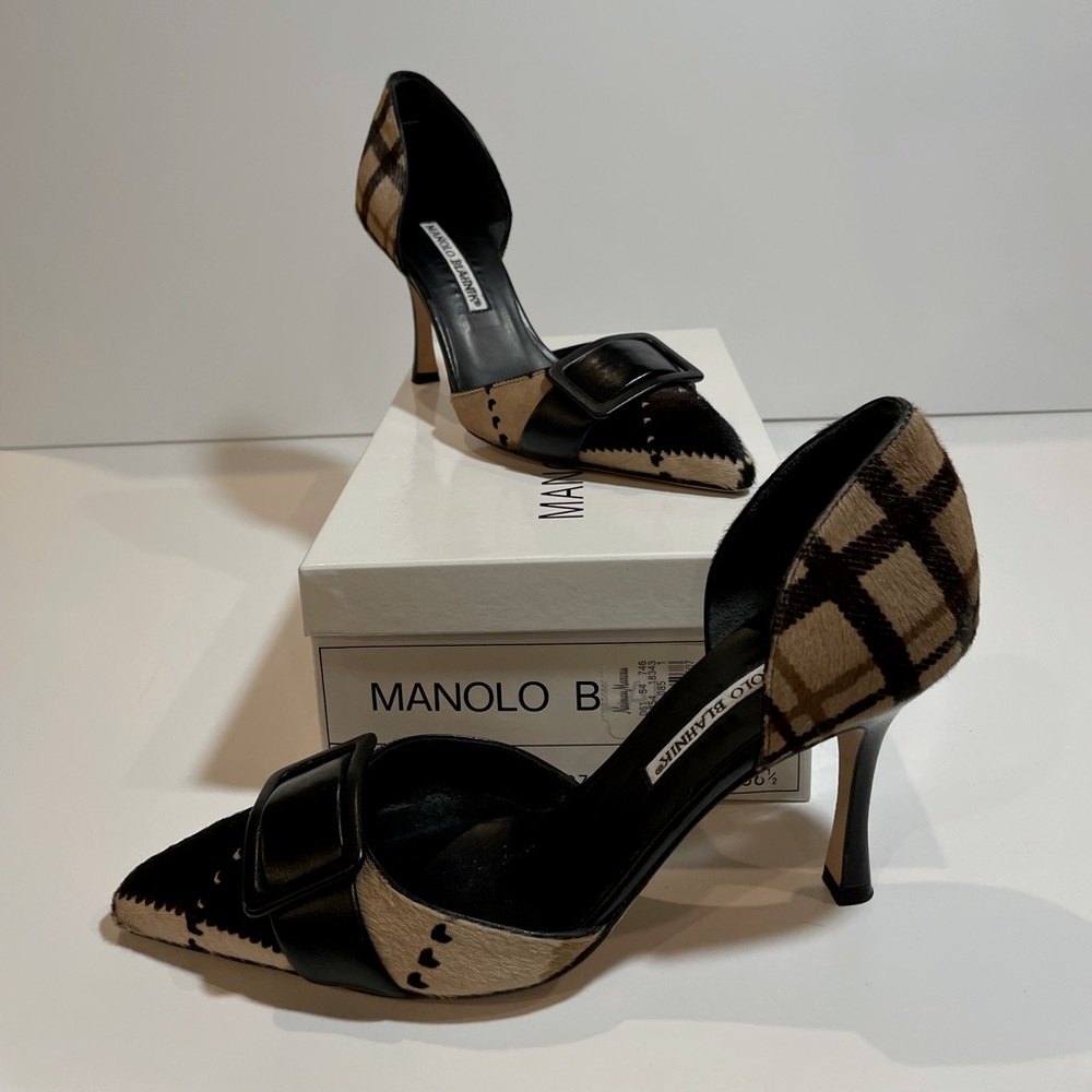 Manolo Blahnik Plaid Pointed Toe heel NEW